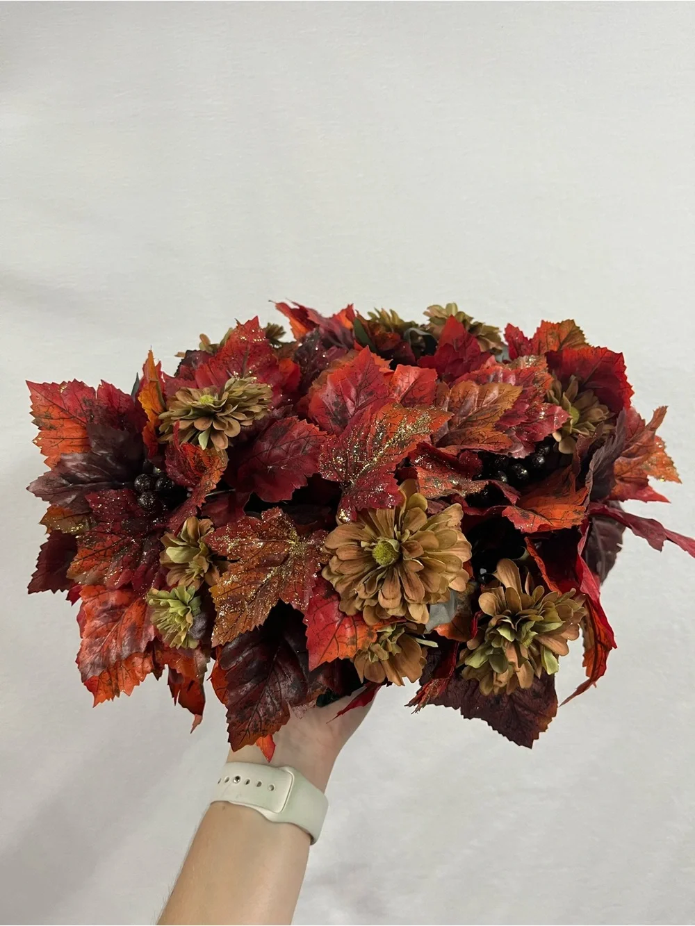 Autumn Faux Maple Leaf and Floral Centerpiece